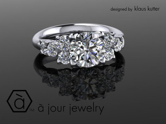Modern cluster diamond engagement ring 19K white gold