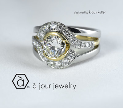 Modern cluster diamond engagement ring 19K white gold