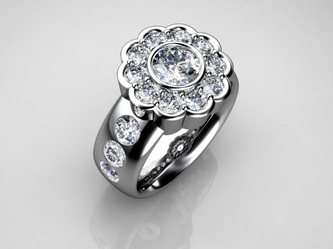 Modern halo diamond engagement ring 19K white gold