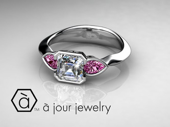 Diamond ring ri with pink sapphires in platinum