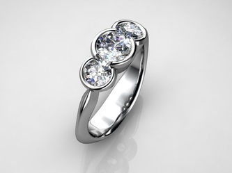 Three stone bezel set diamond engagement ring ri in 18K white gold