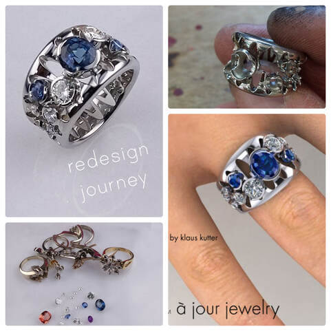 Diamond sapphire make over custom ring in white gold